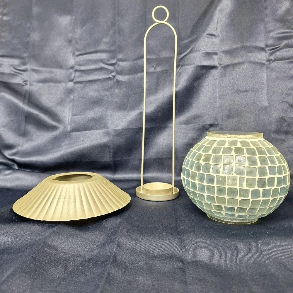 Starbucks Blue Mosaic Glass Lantern Tealight Hang Candle Holder Boho Rare Retire